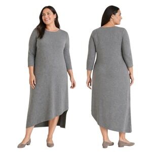 Chico's Gray Asymmetrical Hem Knit Midi Dress Size 2 (12/14)